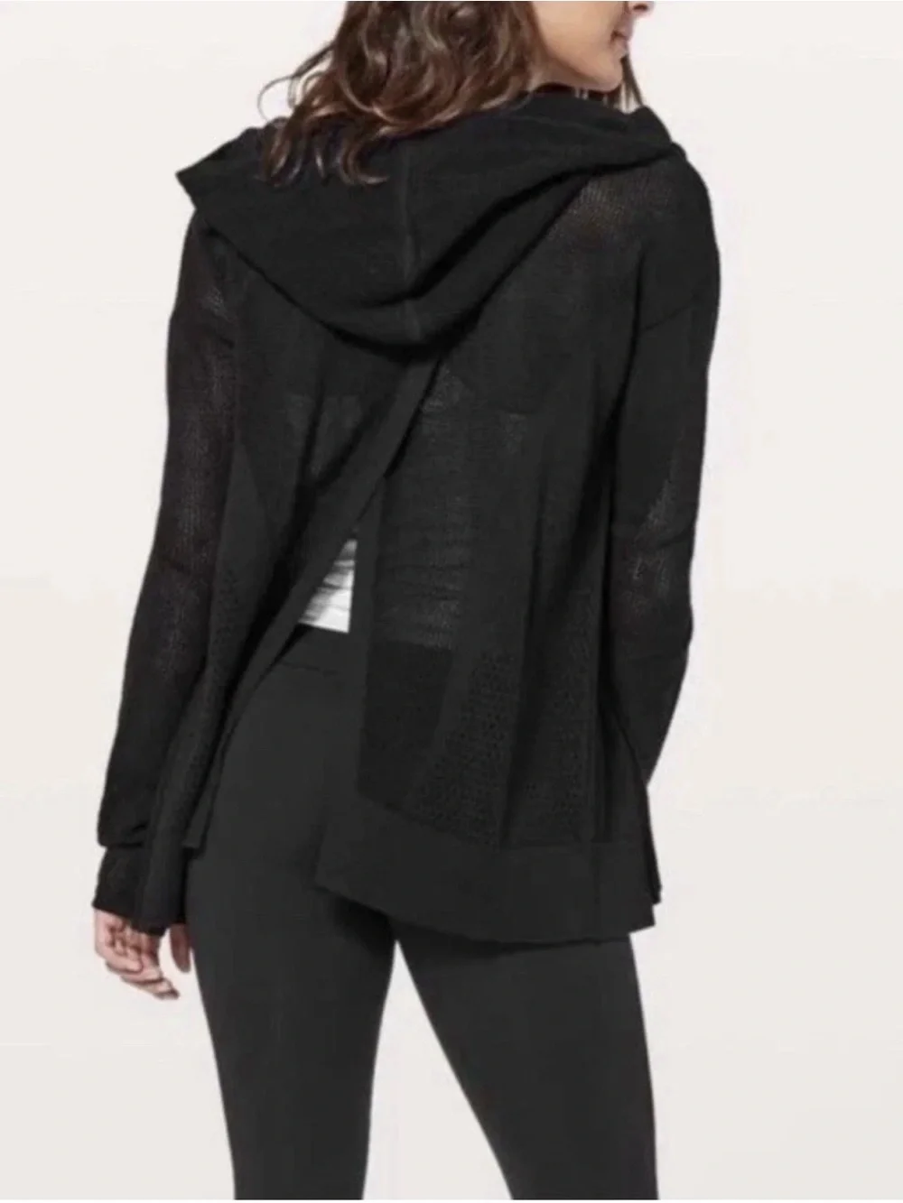 lululemon athletica Black Open-Front Lightweight Cardigan Sz M Cotton